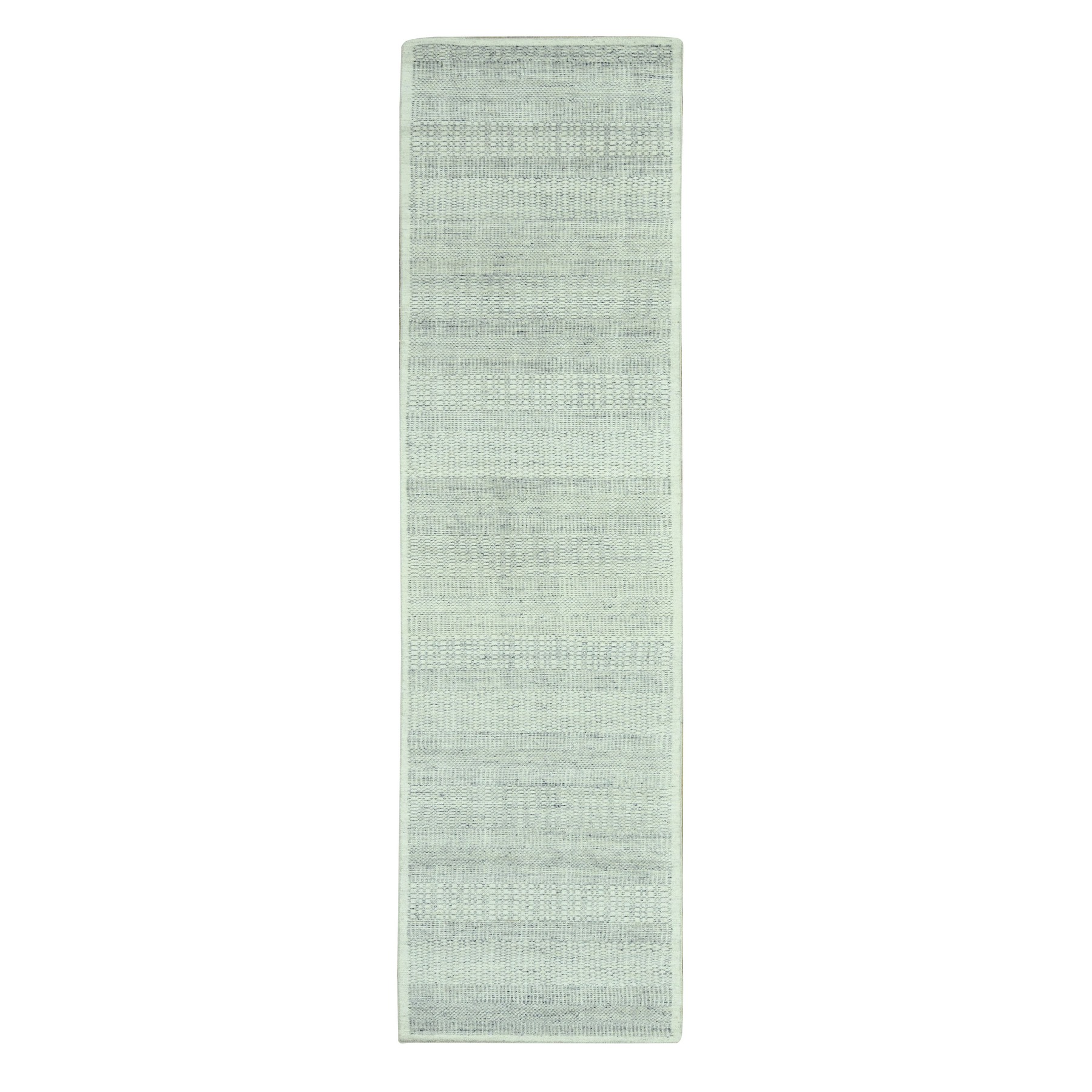 Misty Gray, 100% Wool, Hand Knotted, Oxidized and Distressed Grass Design with Exposed Warps, Narrow Runner, Oriental Rug